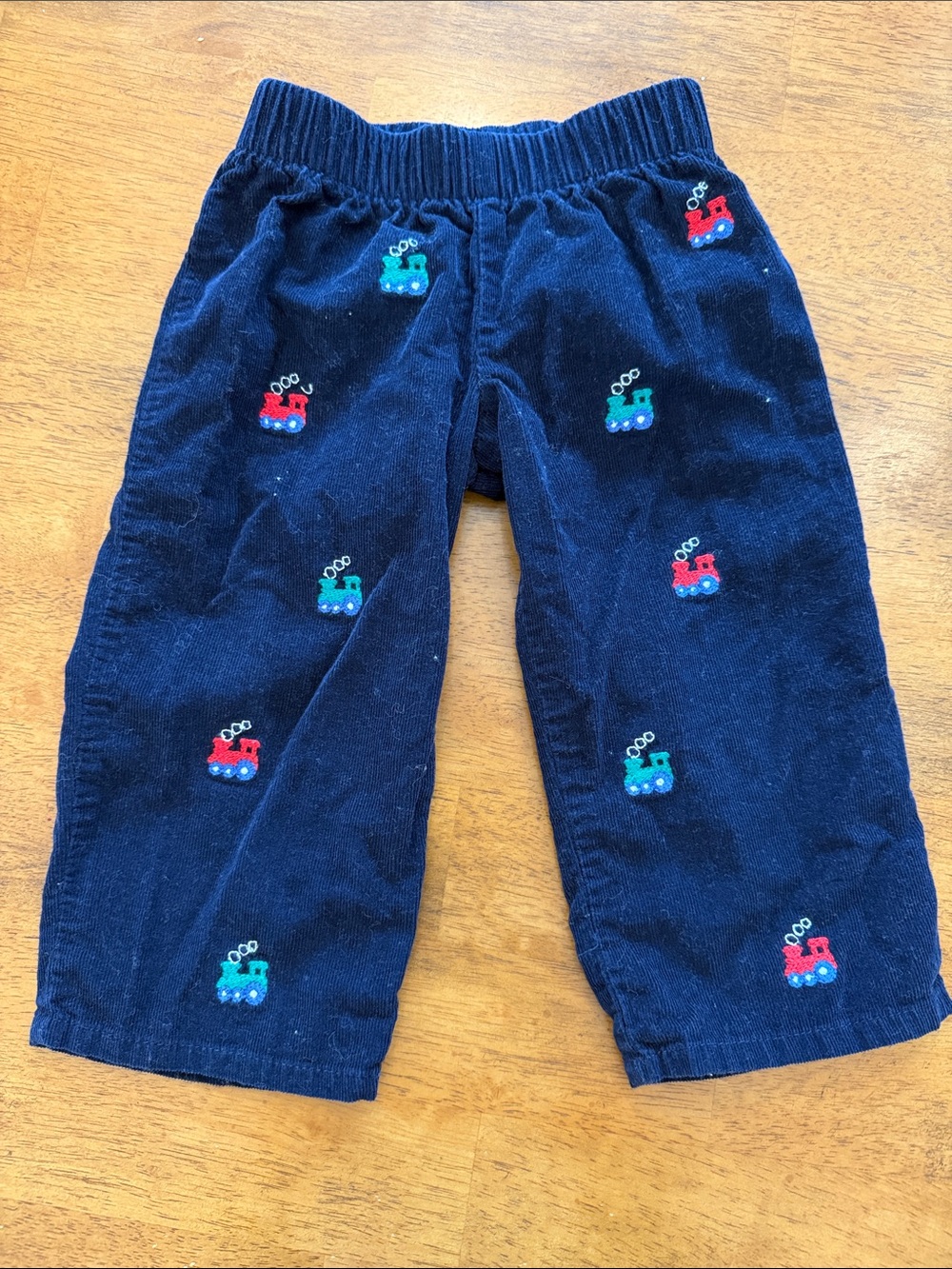 The Beaufort Bonnet Company Navy Corduroy Joggers with Train Embroidery